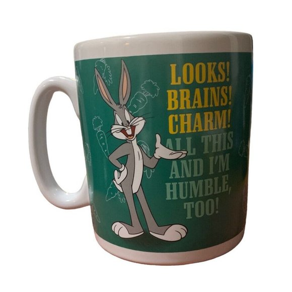 Bugs Bunny Warner Brothers Looks! Brains! Charm! Vintage 1997 Mug 32 Oz Large - Picture 1 of 4
